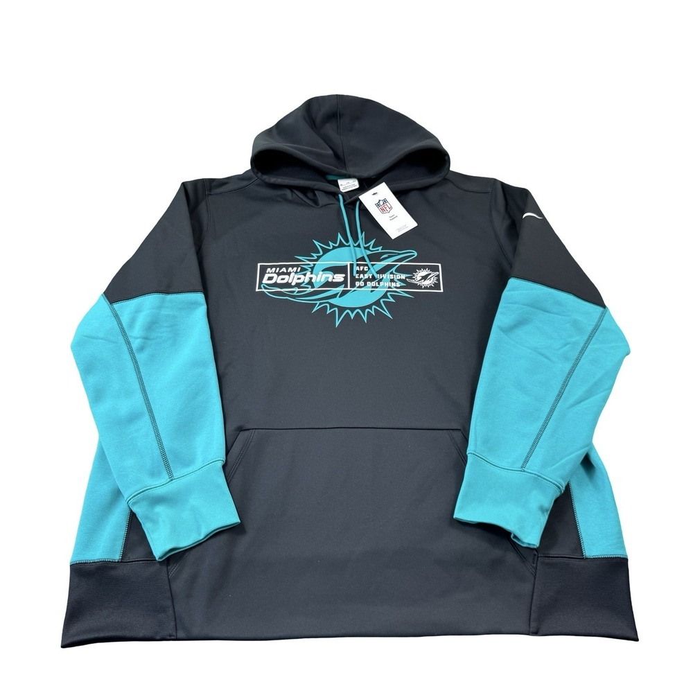 Nike X Miami Dolphins Black Teal Graphic Performance Hoodie Size 2XL XXL NWT